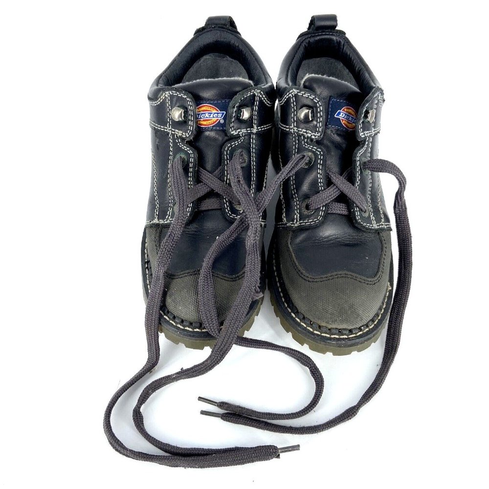 VTG Dickies Leather Lug Sole Shoes Black Womens Size 7 Genuine Grunge Speed Lace - Picture 15 of 16